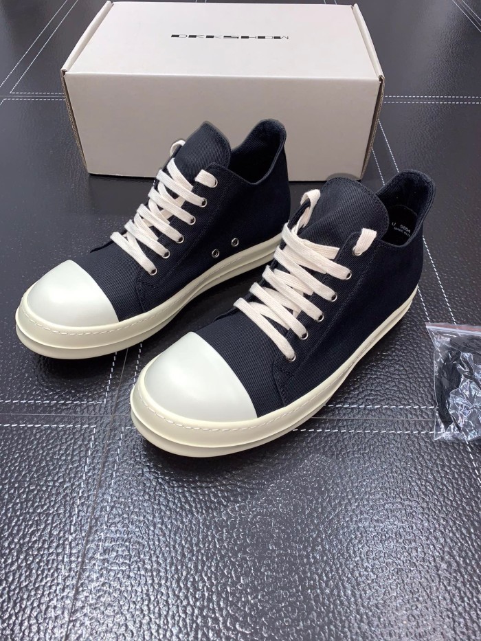 1:1 Rick 0wens canvas low sneaker shoes black and white [This pair of shoes needs to be made to order Custom made time is about 10 days]