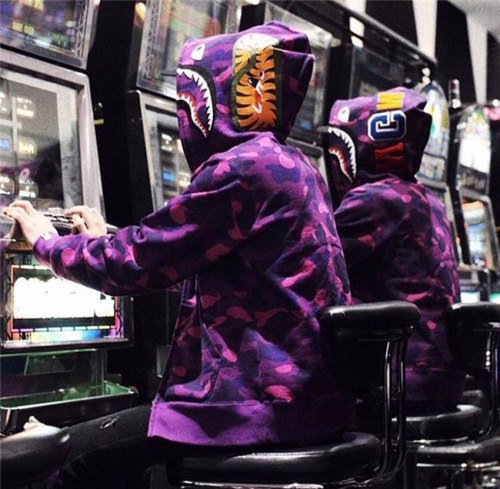 A Bathing Ape Bape  1:1 Version Bape 1ST OG Full Camo Shark Full Zip up Hoodies Purple Camo