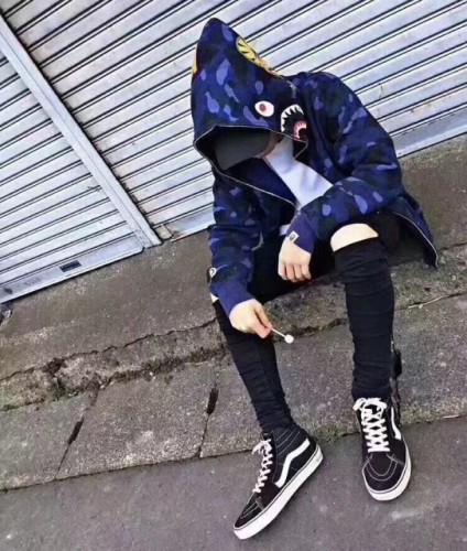1:1 quality version 1ST OG Blue Full Camo Shark Full Zip up Hoodies