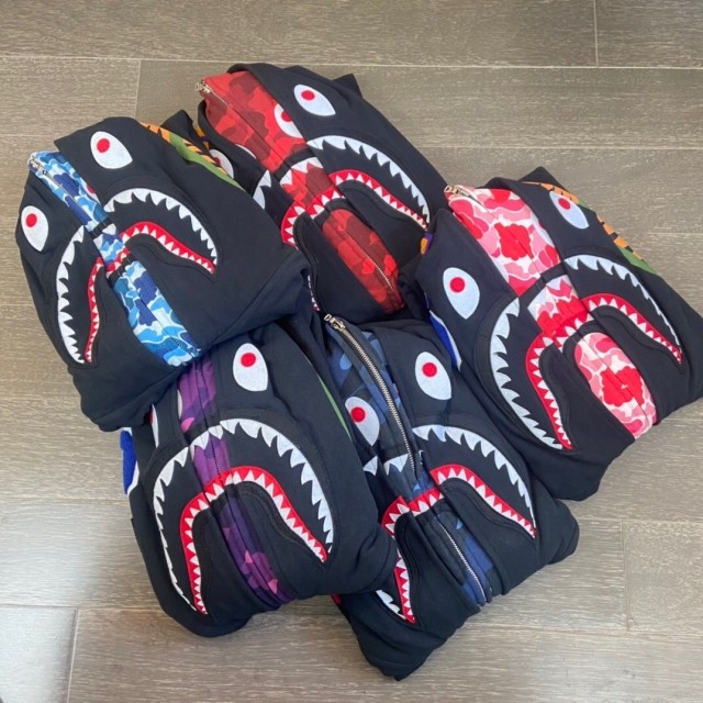 1:1 quality version Bape 21fw double hood shark camo black hoodie 5 colors