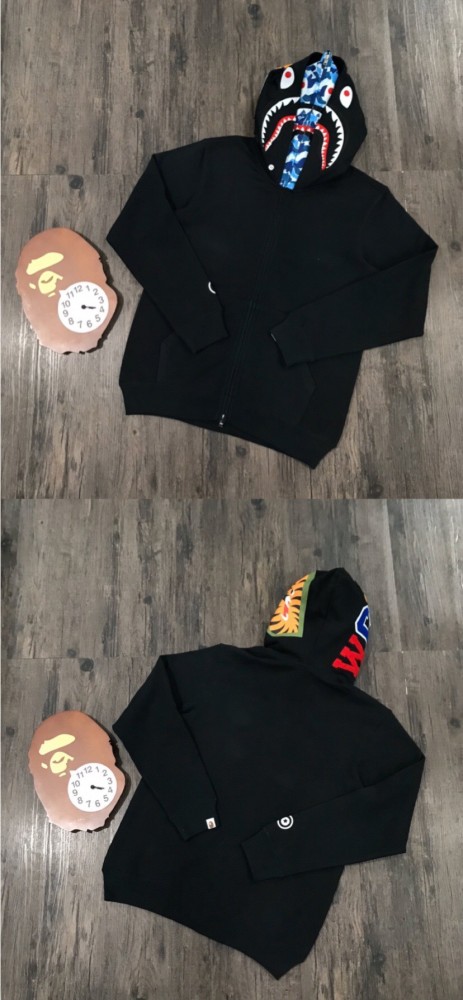 1:1 quality version Bape 21fw double hood shark camo black hoodie 5 colors