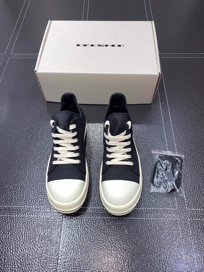 1:1 Rick 0wens canvas low sneaker shoes black and white [This pair of shoes needs to be made to order Custom made time is about 10 days]