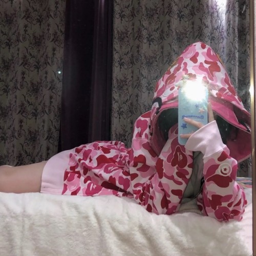[Buy More Save More]Bape 21ss pink blue double hood shark camo hoodie