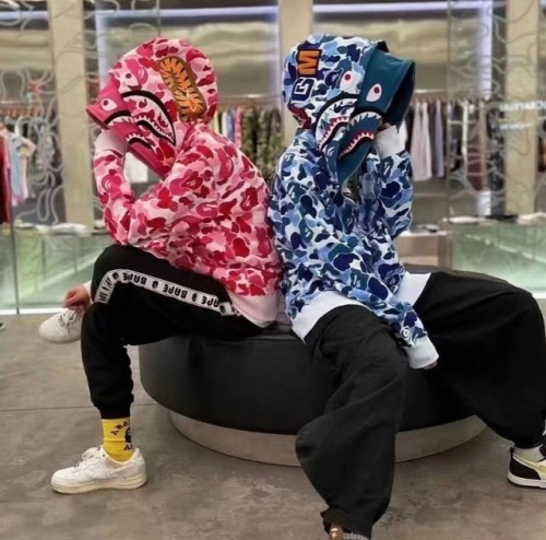 [Buy More Save More]Bape 21ss pink blue double hood shark camo hoodie