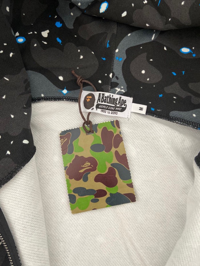 1:1 quality version Bape Half Green And Black Camo Shark Hoodie