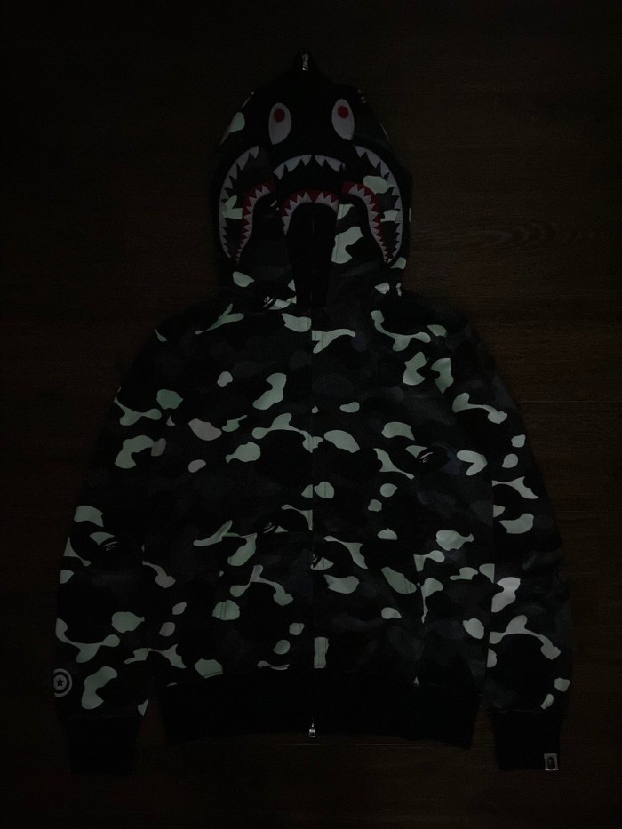 [Buy More Save More]1:1 Bape double hood glow in dark shark hoodie