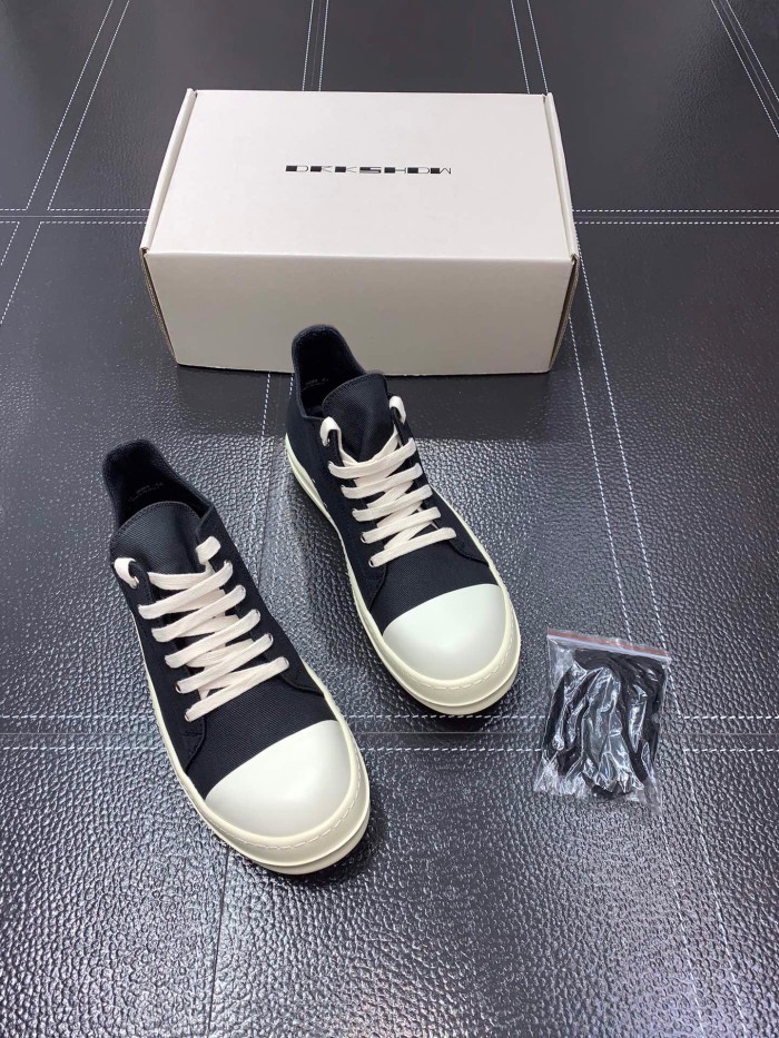 1:1 Rick 0wens canvas low sneaker shoes black and white [This pair of shoes needs to be made to order Custom made time is about 10 days]