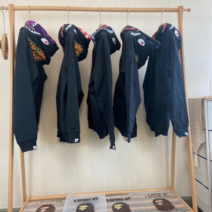1:1 quality version Bape 21fw double hood shark camo black hoodie 5 colors