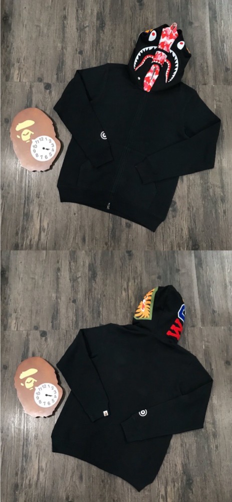 1:1 quality version Bape 21fw double hood shark camo black hoodie 5 colors