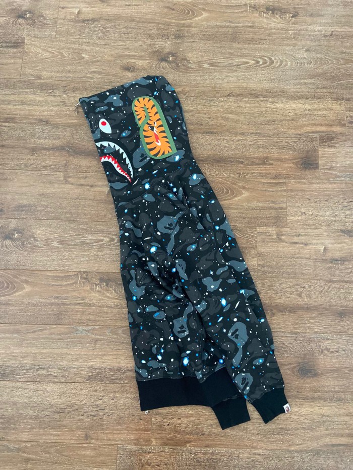 1:1 quality version Bape Half Green And Black Camo Shark Hoodie