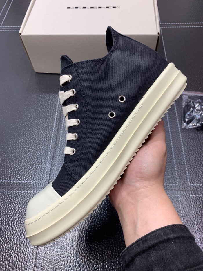 1:1 Rick 0wens canvas low sneaker shoes black and white [This pair of shoes needs to be made to order Custom made time is about 10 days]