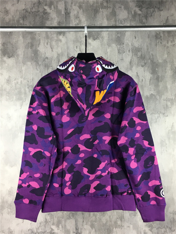  1:1 Version Bape 1ST OG Full Camo Shark Full Zip up Hoodies Purple Camo