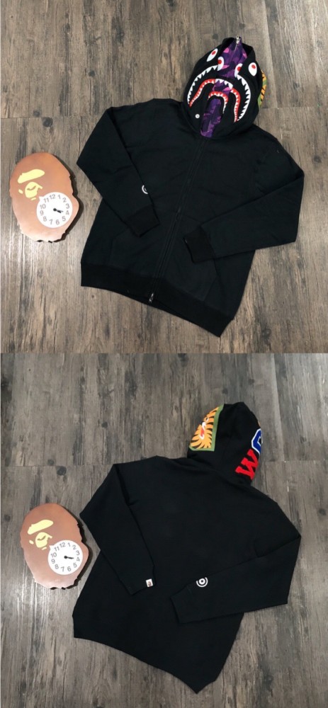 1:1 quality version Bape 21fw double hood shark camo black hoodie 5 colors