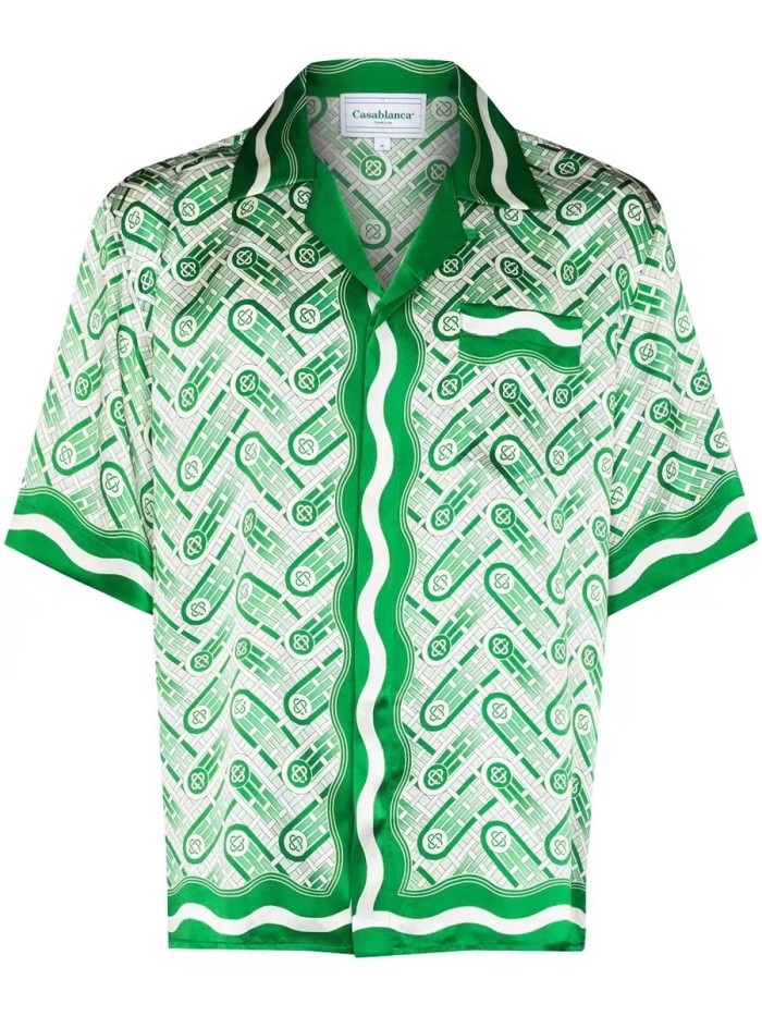 Full logo silk short sleeve shirt