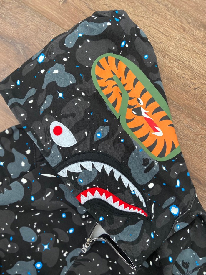 1:1 quality version Bape Half Green And Black Camo Shark Hoodie