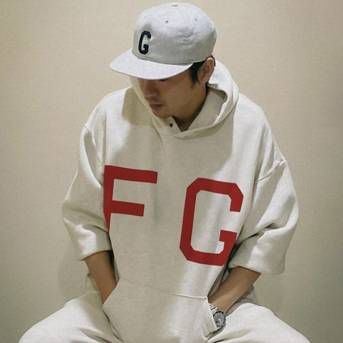 [Buy More Save More]1:1 quality version Fear of God 7th Collection flocking red FG logo hoodie