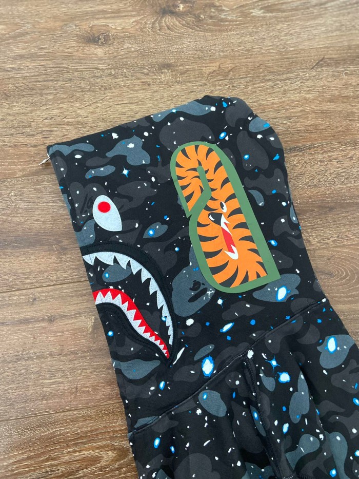 1:1 quality version Bape Half Green And Black Camo Shark Hoodie