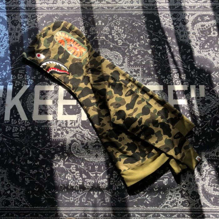  1:1 version Bape 1st camo shark zip up hoodie green