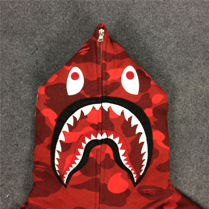  1:1 quality version Bape Full Camo Shark Hoodie red