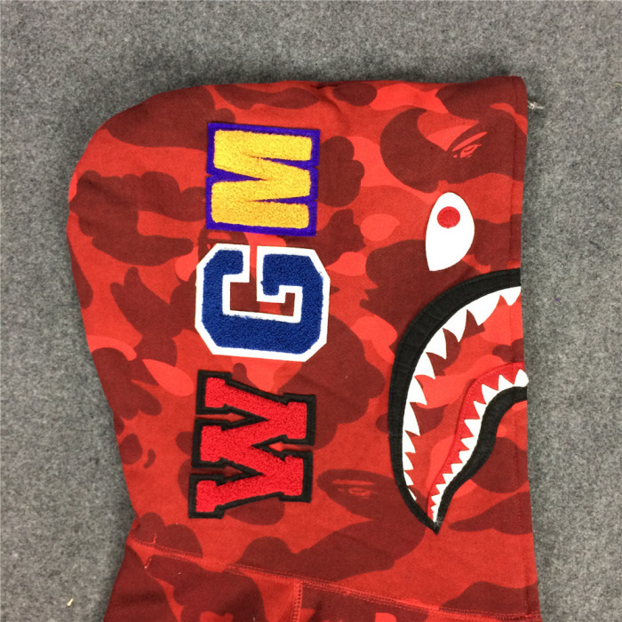  1:1 quality version Bape Full Camo Shark Hoodie red
