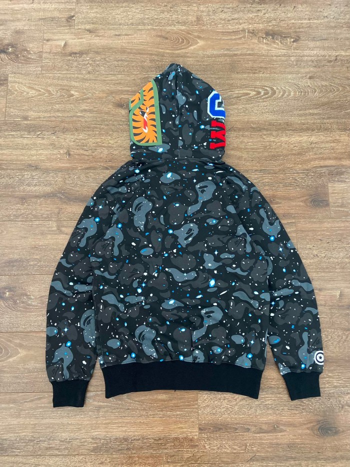 1:1 quality version Bape Half Green And Black Camo Shark Hoodie