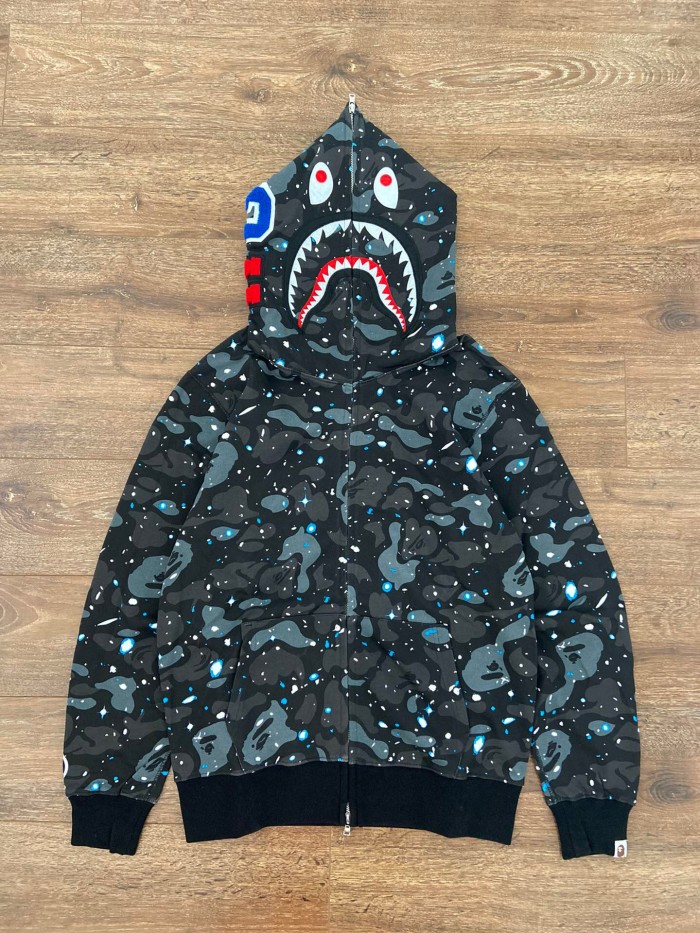 1:1 quality version Bape Half Green And Black Camo Shark Hoodie
