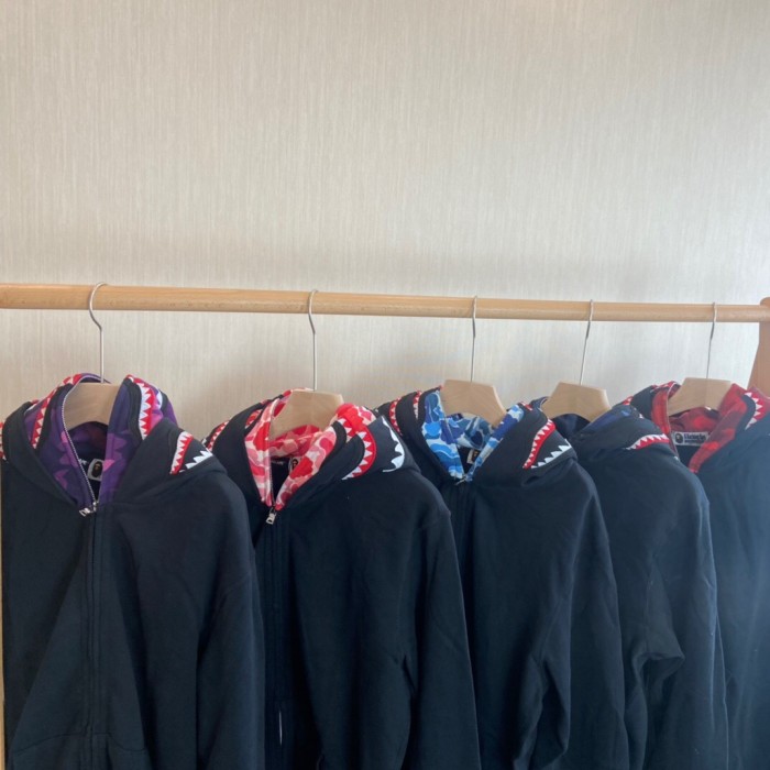 1:1 quality version Bape 21fw double hood shark camo black hoodie 5 colors