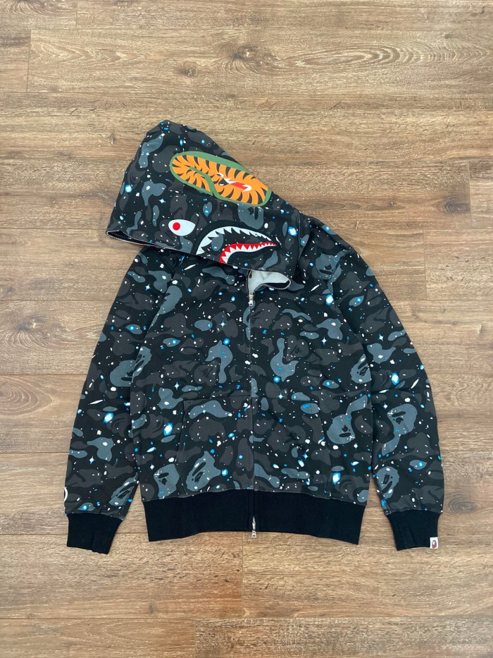 1:1 quality version Bape Half Green And Black Camo Shark Hoodie