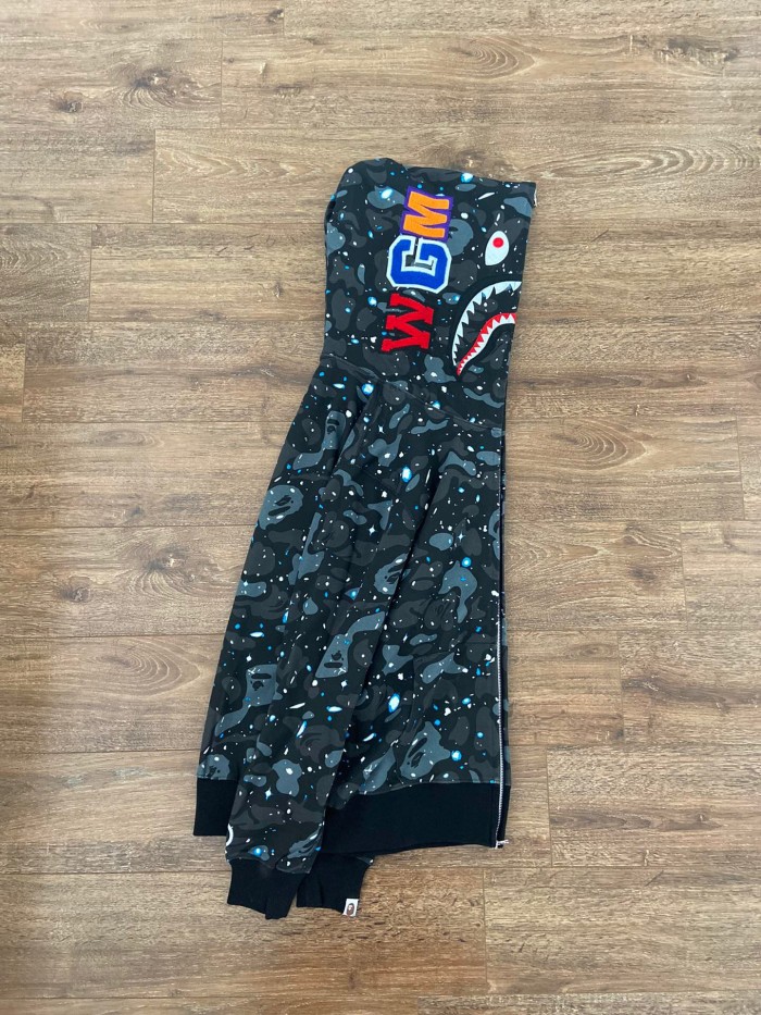 1:1 quality version Bape Half Green And Black Camo Shark Hoodie