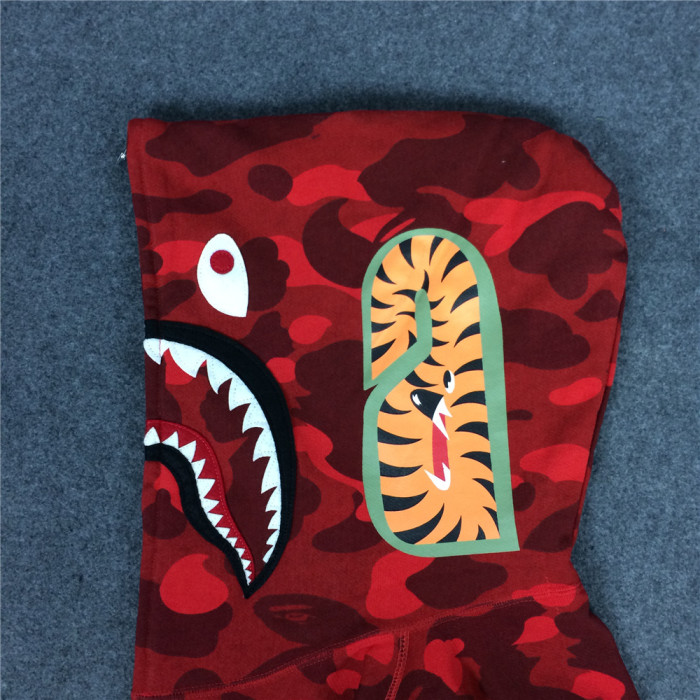  1:1 quality version Bape Full Camo Shark Hoodie red