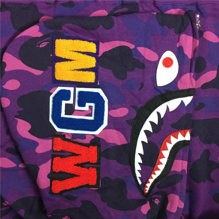  1:1 Version Bape 1ST OG Full Camo Shark Full Zip up Hoodies Purple Camo