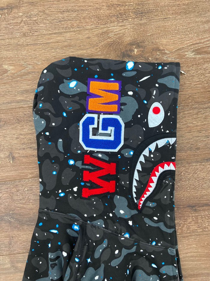 1:1 quality version Bape Half Green And Black Camo Shark Hoodie