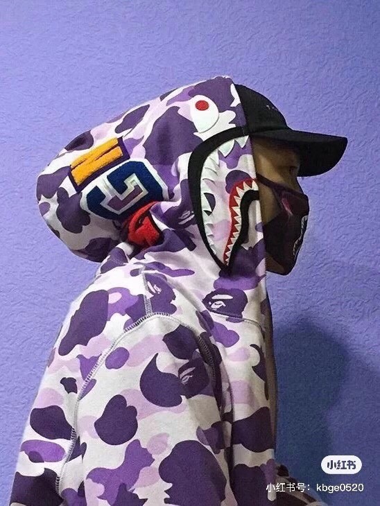 [buy more save more]1:1 quality version Bape Half Purple And Black Camo Shark Hoodie