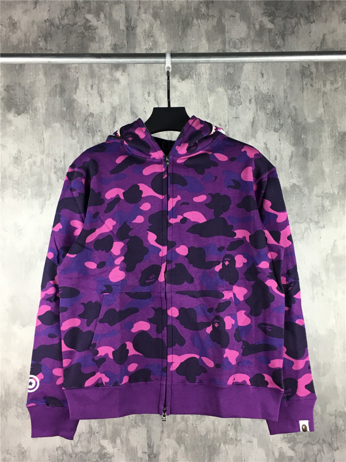  1:1 Version Bape 1ST OG Full Camo Shark Full Zip up Hoodies Purple Camo