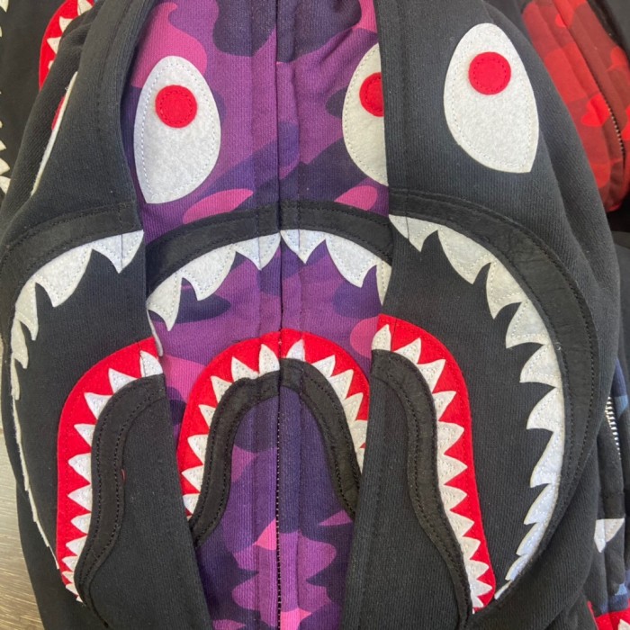 1:1 quality version Bape 21fw double hood shark camo black hoodie 5 colors