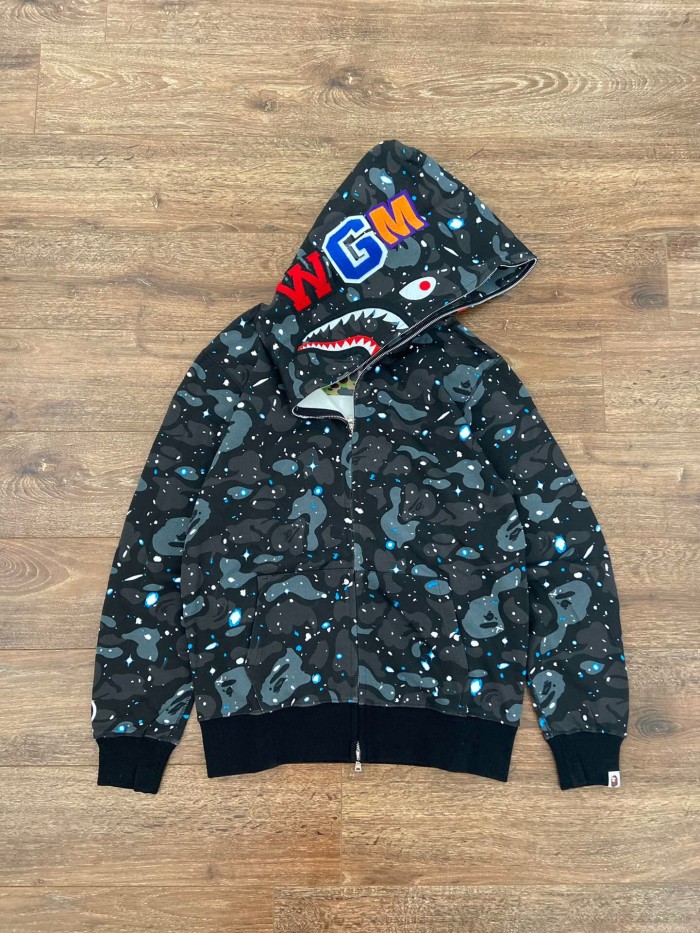 1:1 quality version Bape Half Green And Black Camo Shark Hoodie