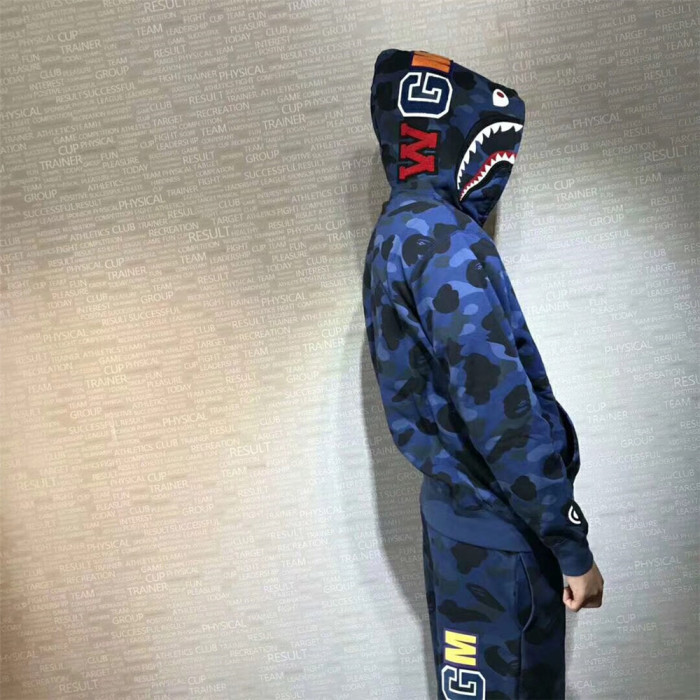  1:1 quality version 1ST OG Blue Full Camo Shark Full Zip up Hoodies