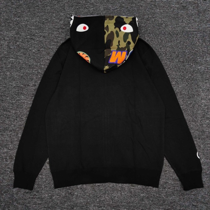  1:1 quality version Bape Shark Half Face Camo Hoodie black and green
