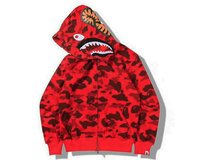 1:1 quality version Bape Full Camo Shark Hoodie red