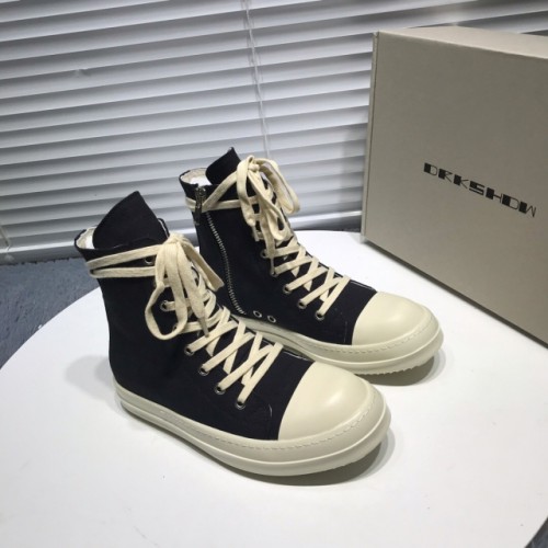 Rick 0wens canvas hi sneaker shoes zipper black and white