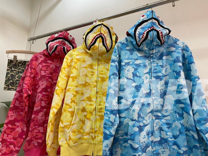 [Buy More Save More]Bape fire camo shark hoodie 3 colors
