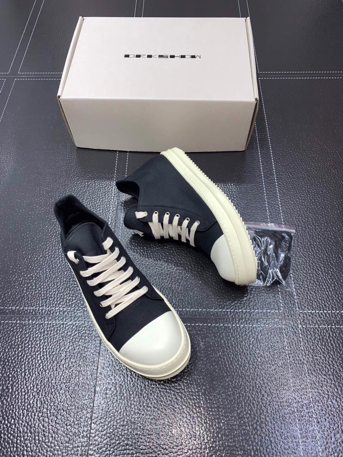 1:1 Rick 0wens canvas low sneaker shoes black and white [This pair of shoes needs to be made to order Custom made time is about 10 days]
