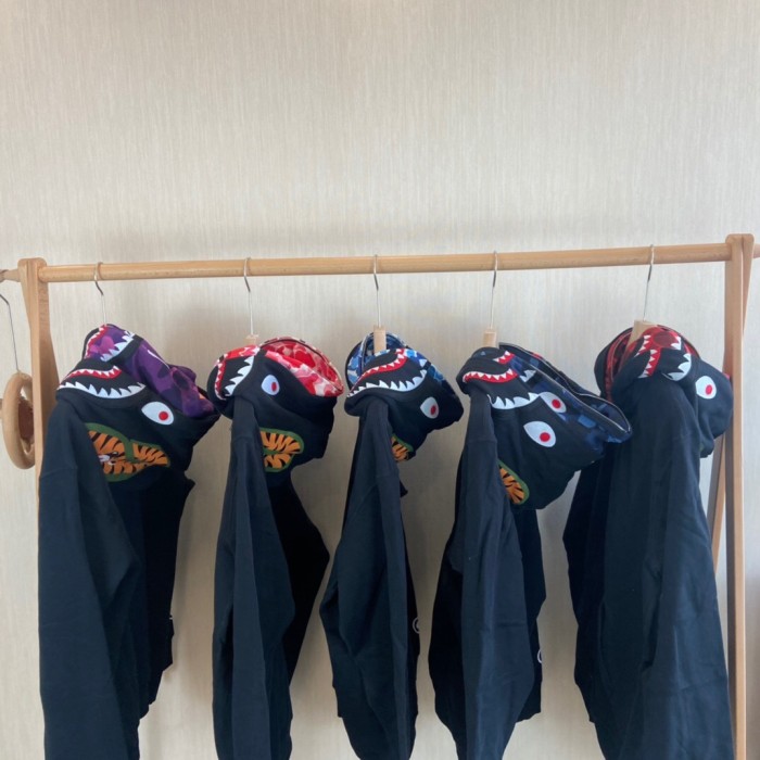 1:1 quality version Bape 21fw double hood shark camo black hoodie 5 colors