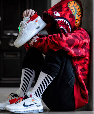 1:1 quality version Bape Full Camo Shark Hoodie red