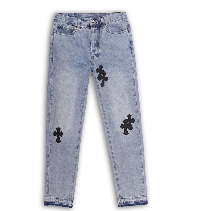 [buy more save more]1:1 applique jeans blue real leather tag & silver bottom