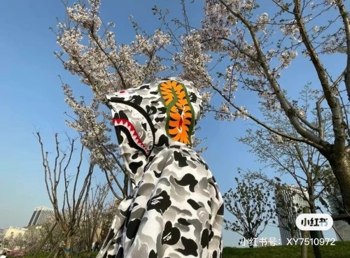 1:1 quality Bape chinese brush painting white camo shark full zip-up hoodie