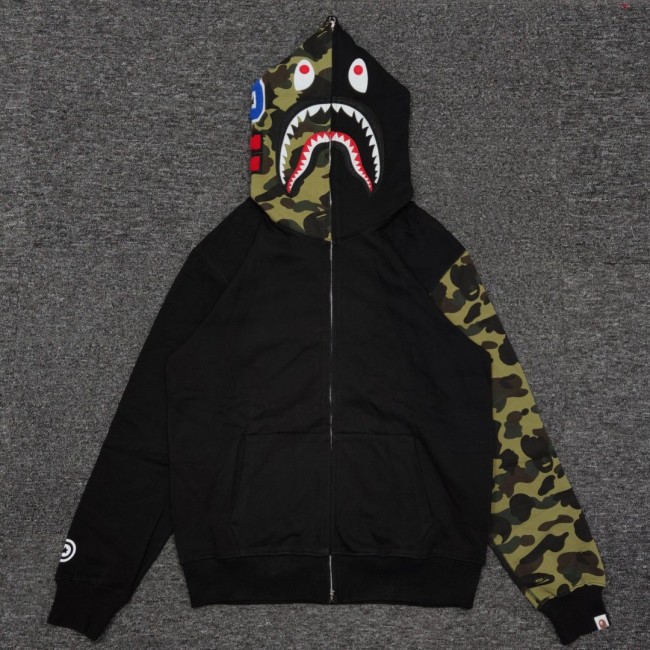 [Buy One Get One Free]1:1 quality Bape green camo head & sleeve shark full zip-up hoodie