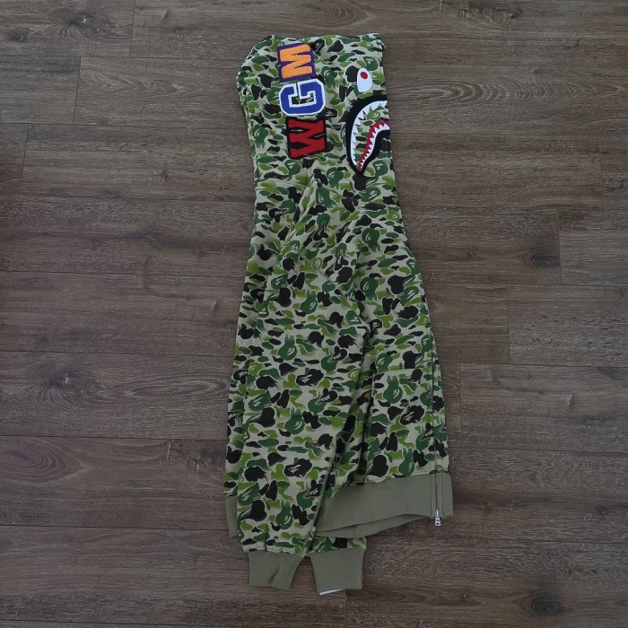1:1 quality Bape chinese brush painting green camo shark full zip-up hoodie-