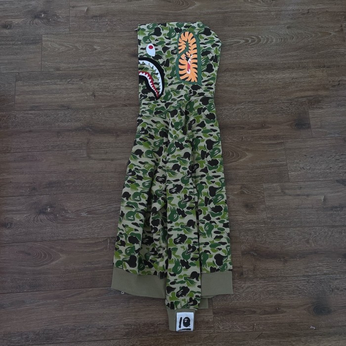 1:1 quality Bape chinese brush painting green camo shark full zip-up hoodie-