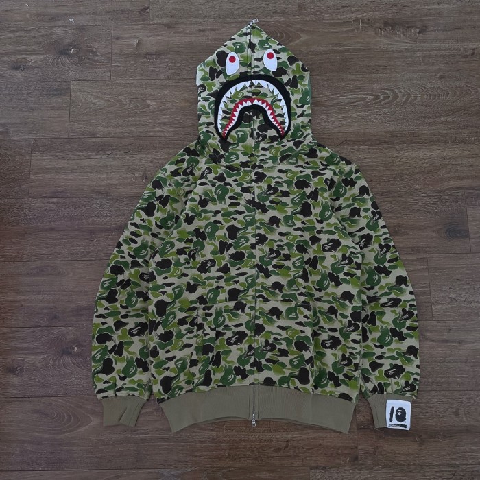 1:1 quality Bape chinese brush painting green camo shark full zip-up hoodie-